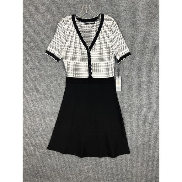 Karl Lagerfeld Dresses & Skirts - Karl Lagerfeld Womens Knit Fit And Flare Dress Black White Small Preppy Designer